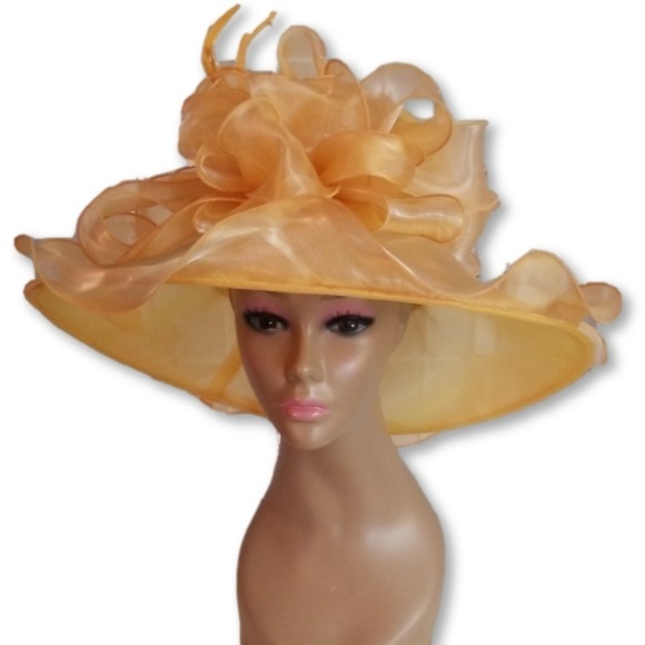 Beautiful satin yellow gold hat main image 4